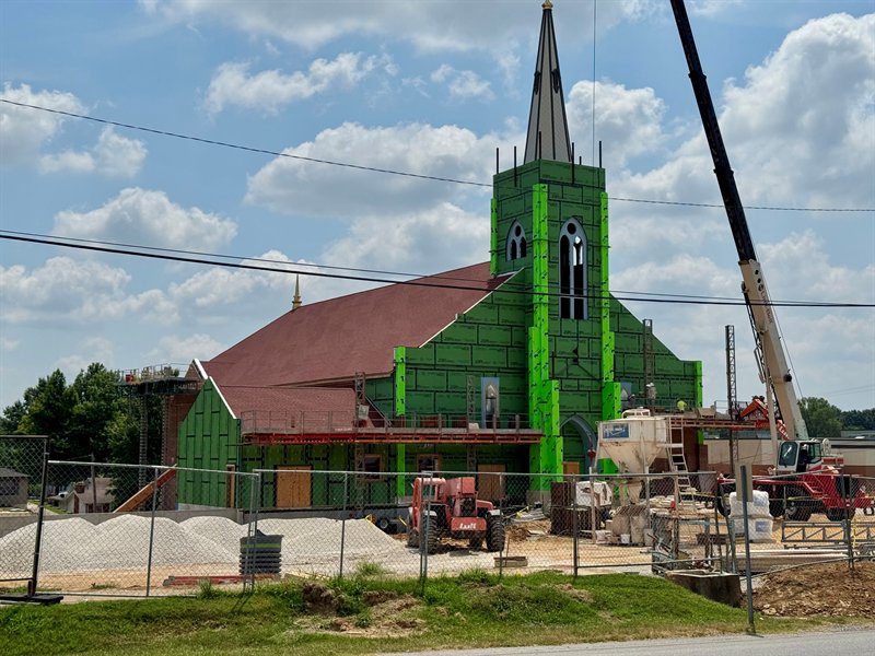 Immaculate Conception Church in Jackson, Missouri, under construction